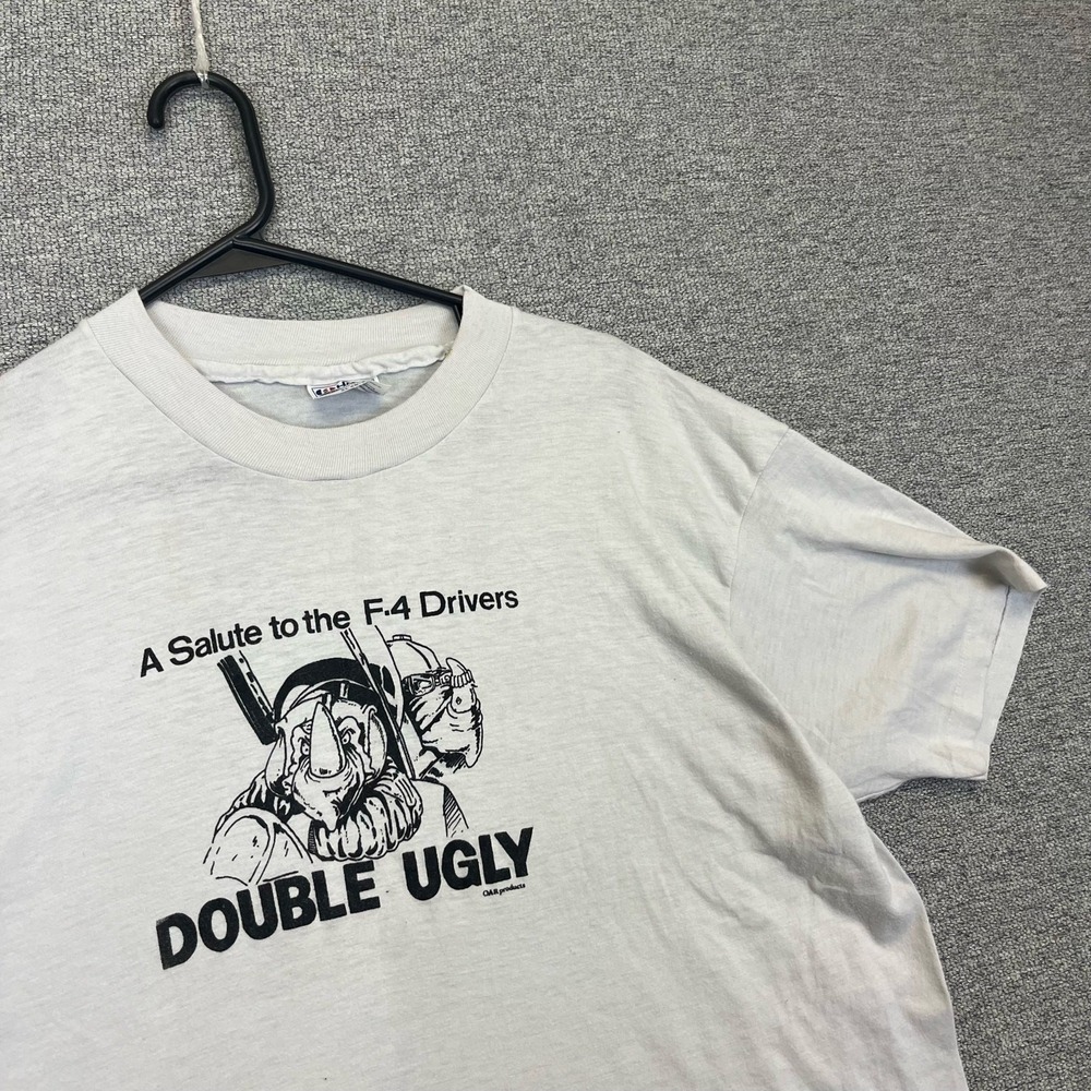 Vintage Military T-Shirt Rhino F4 Drivers Double Ugly Army 80s Hanes USA Mens XL